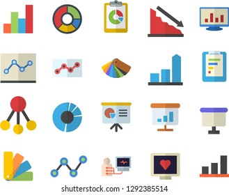 Color flat icon set color scheme flat vector, hierarchy, graphic report, crisis, chart, scatter, flipchart, computer diagnostics of health, clircle diagram, point, presentaition board