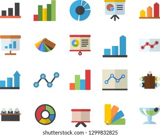 Color flat icon set color scheme flat vector, chart, scatter, flipchart, clircle diagram, point, meeting, presentaition board, achievement, cocktail fector