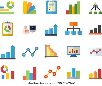 Color flat icon set color scheme flat vector, hierarchy, graphic report, crisis, chart, statistics, scatter, diagnostics, computer, statistic, point diagram, achievement