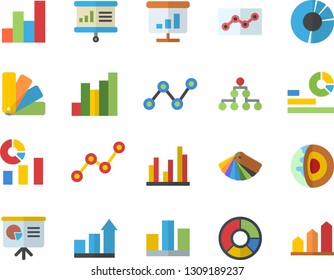Color flat icon set color scheme flat vector, chart, statistics, scatter, statistic, clircle diagram, point, presentaition board, classification, core of the earth vector, achievement
