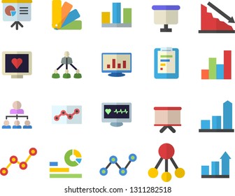 Color flat icon set color scheme flat vector, hierarchy, graphic report, crisis, chart, statistics, scatter, flipchart, computer diagnostics of health, statistic, point diagram, presentaition board
