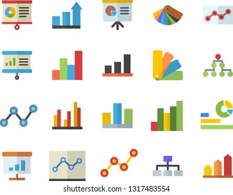 Color flat icon set color scheme flat vector, chart, statistics, scatter, statistic, point diagram, presentaition board, classification, achievement