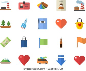 Color flat icon set color scheme flat vector, apron, spaghetti, sauce, factory, forest, flag, heart, badge, rocket, notebook, indentity card fector, luggage, transfer, mountains, download