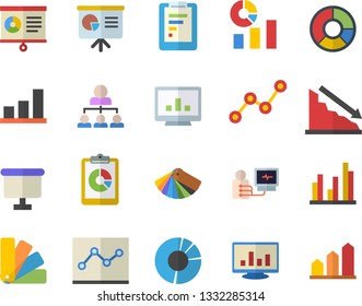 Color flat icon set color scheme flat vector, graphic report, crisis, statistics, scatter chart, flipchart, diagnostics, computer, statistic, clircle diagram, point, hierarchy, presentaition board