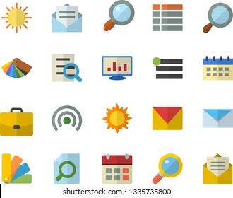 Color flat icon set color scheme flat vector, sun, case, magnifier, computer chart, mail, menu, broadcast, calendar, message