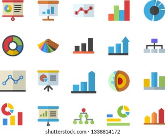 Color flat icon set color scheme flat vector, chart, statistics, statistic, clircle diagram, point, presentaition board, classification, core of the earth fector, achievement