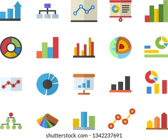 Color flat icon set color scheme flat vector, chart, statistics, scatter, statistic, clircle diagram, point, classification, core of the earth fector, achievement
