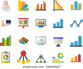Color flat icon set color scheme flat vector, hierarchy, graphic report, crisis, chart, statistics, scatter, flipchart, diagnostics, computer, statistic, achievement