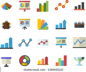 Color flat icon set color scheme flat vector, chart, scatter, flipchart, clircle diagram, point, meeting, presentaition board, achievement, cocktail fector