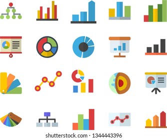 Color flat icon set color scheme flat vector, chart, statistics, scatter, statistic, clircle diagram, point, presentaition board, classification, core of the earth fector, achievement