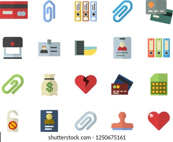 Color flat icon set SIM card flat vector, credit, wealth, clip, badge, folders for papers, hotel first line fector, do not disturb, stamp, heart