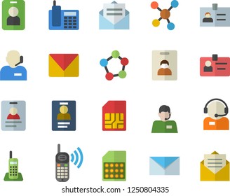 Color flat icon set SIM card flat vector, telephone operator, phone call, molecules, badge, mail, indentity fector, pass, message