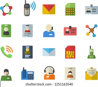 Color flat icon set SIM card flat vector, telephone operator, phone call, molecules, badge, mail, indentity fector, pass, message
