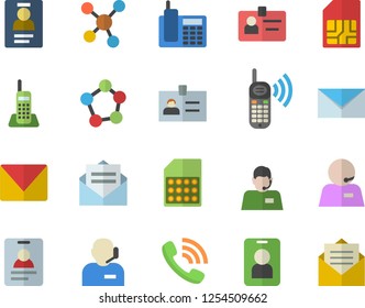 Color flat icon set SIM card flat vector, telephone operator, phone call, molecules, badge, mail, pass fector, message