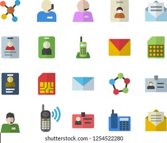 Color flat icon set SIM card flat vector, telephone operator, phone call, molecules, badge, mail, indentity fector, pass, message