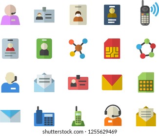 Color flat icon set SIM card flat vector, telephone operator, phone call, molecules, badge, mail, indentity fector, pass, message