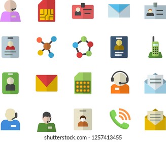 Color flat icon set SIM card flat vector, telephone operator, phone call, molecules, badge, mail, indentity fector, pass, message