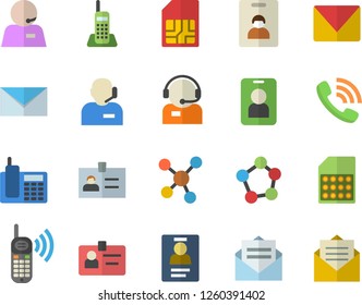 Color flat icon set SIM card flat vector, telephone operator, phone call, molecules, badge, mail, indentity fector, pass, message