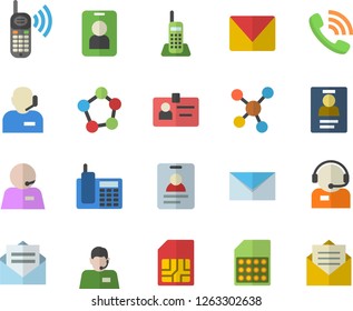 Color flat icon set SIM card flat vector, telephone operator, phone call, molecules, badge, mail, pass fector, message