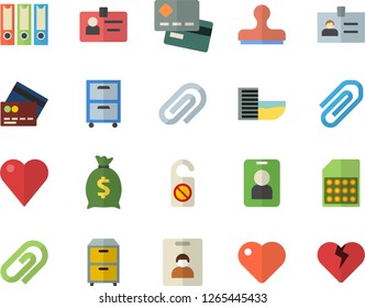 Color flat icon set SIM card flat vector, credit, wealth, heart, clip, badge, archive, folders for papers, indentity fector, hotel first line, pass, do not disturb, stamp