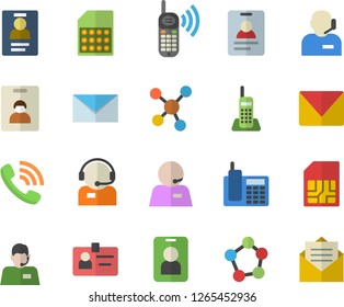 Color flat icon set SIM card flat vector, telephone operator, phone call, molecules, badge, mail, indentity fector, pass, message