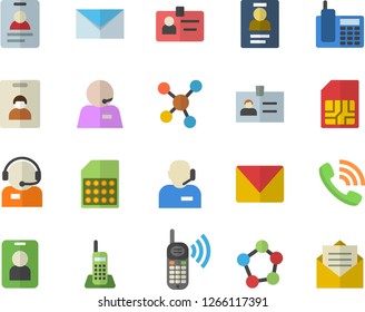 Color flat icon set SIM card flat vector, telephone operator, phone call, molecules, badge, mail, indentity fector, pass, message