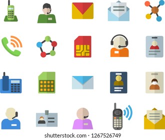 Color flat icon set SIM card flat vector, telephone operator, phone call, molecules, badge, mail, indentity fector, message