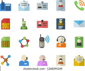 Color flat icon set SIM card flat vector, telephone operator, phone call, molecules, badge, mail, indentity fector, pass, message