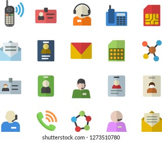 Color flat icon set SIM card flat vector, telephone operator, phone call, molecules, badge, mail, indentity fector, pass, message