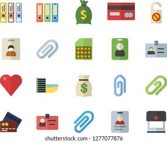 Color flat icon set SIM card flat vector, credit, wealth, heart, clip, badge, folders for papers, indentity fector, hotel first line, pass, do not disturb, stamp