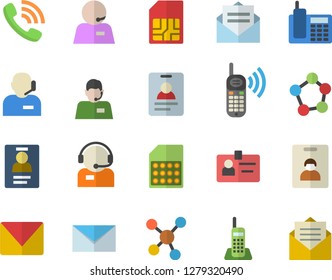 Color flat icon set SIM card flat vector, telephone operator, phone call, molecules, badge, mail, indentity fector, message