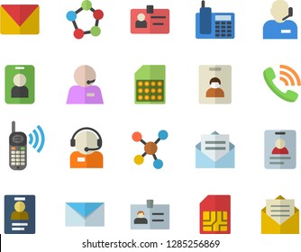 Color flat icon set SIM card flat vector, telephone operator, phone call, molecules, badge, mail, indentity fector, pass, message