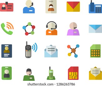 Color flat icon set SIM card flat vector, telephone operator, phone call, molecules, badge, mail, indentity fector, pass, message