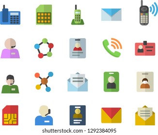 Color flat icon set SIM card flat vector, telephone operator, phone call, molecules, badge, mail, indentity fector, pass, message