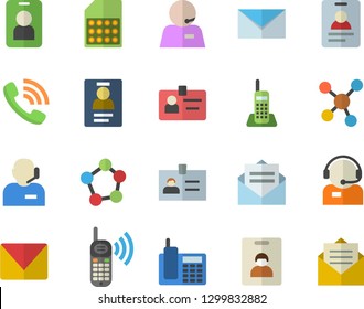 Color flat icon set SIM card flat vector, telephone operator, phone call, molecules, badge, mail, indentity fector, pass, message