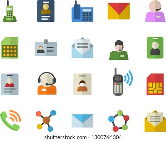 Color flat icon set SIM card flat vector, telephone operator, phone call, molecules, badge, mail, indentity fector, pass, message