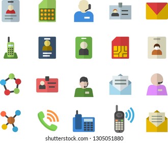 Color flat icon set SIM card flat vector, telephone operator, phone call, molecules, badge, mail, indentity fector, pass, message