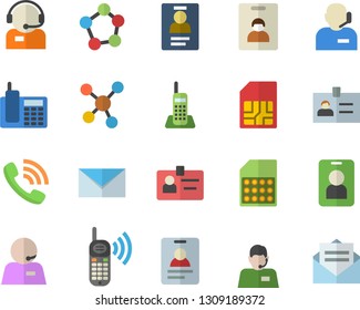 Color flat icon set SIM card flat vector, telephone operator, phone call, molecules, badge, mail, identity vector, pass, message
