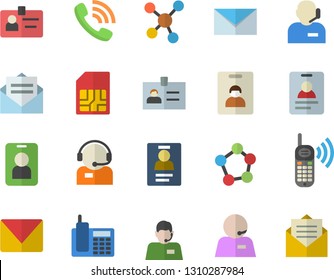 Color flat icon set SIM card flat vector, telephone operator, phone call, molecules, badge, mail, indentity fector, pass, message