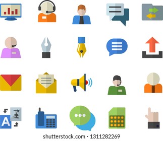 Color flat icon set SIM card flat vector, person, telephone operator, chat, computer chart, ink pen, phone, mail, mouthpiece fector, upload, file sharing, translate, message, indicate