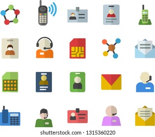 Color flat icon set SIM card flat vector, telephone operator, phone call, molecules, badge, mail, indentity fector, pass, message