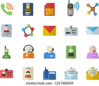 Color flat icon set SIM card flat vector, telephone operator, phone call, molecules, badge, mail, indentity fector, pass, message