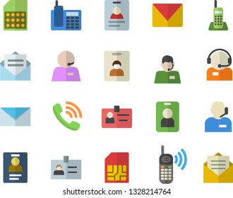 Color flat icon set SIM card flat vector, telephone operator, phone call, badge, mail, indentity fector, pass, message
