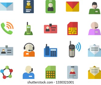 Color flat icon set SIM card flat vector, telephone operator, phone call, molecules, badge, mail, pass fector, message