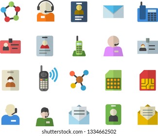 Color flat icon set SIM card flat vector, telephone operator, phone call, molecules, badge, mail, indentity fector, pass, message