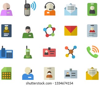 Color flat icon set SIM card flat vector, telephone operator, phone call, molecules, badge, mail, indentity fector, pass, message