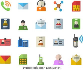 Color flat icon set SIM card flat vector, telephone operator, phone call, molecules, badge, mail, indentity fector, pass, message