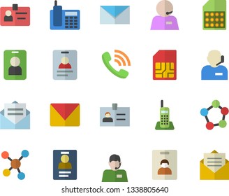 Color flat icon set SIM card flat vector, telephone operator, phone call, molecules, badge, mail, indentity fector, pass, message