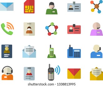 Color flat icon set SIM card flat vector, telephone operator, phone call, molecules, badge, mail, indentity fector, message