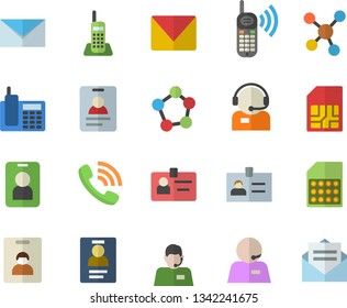 Color flat icon set SIM card flat vector, telephone operator, phone call, molecules, badge, mail, indentity fector, pass, message